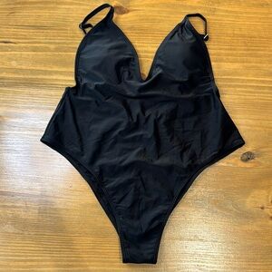 Adreamly black plunging neckline one piece swimsuit NWOT women’s swim wear